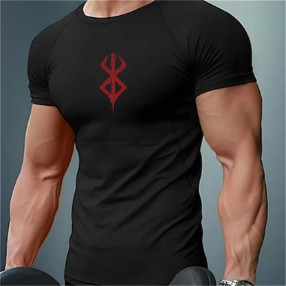 Men's Print Compression Shirts Summer Short Sleeve Rash Guard Gym Workout T-shirt Athletic Quick Dry Baselayer Undershirts Tops - MANDOTOS