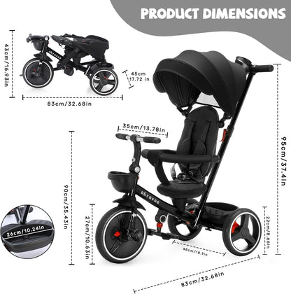 Ubravoo Baby Stroller Tricycle Ride Bike , 5-in-1, Adjustable Canopy, Sitting & Lying,Celerity Disassembly & Assembly,1-5 Years - MANDOTOS