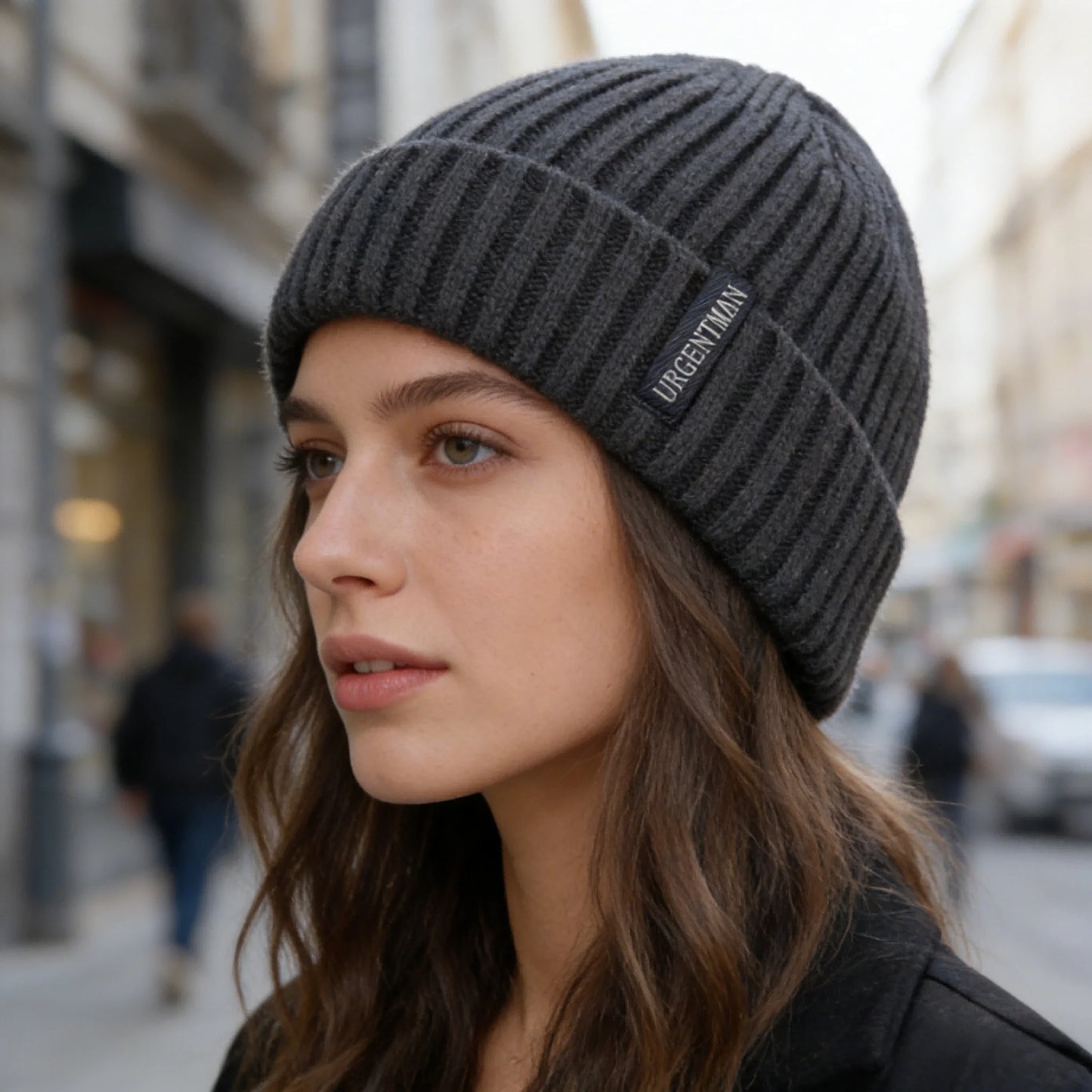 New Unisex URGENTMAN Warm Winter Hats Stylish Plush Fur Lined Beanie Hat Thick Knitted Hats For Men & Women Casual Caps