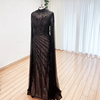 Eshaut&bridal Luxury Beaded Evening Dress Cape Sleeve Dubai Sheer Neck Mermaid Formal Prom Wedding Party Gown Customized 2026