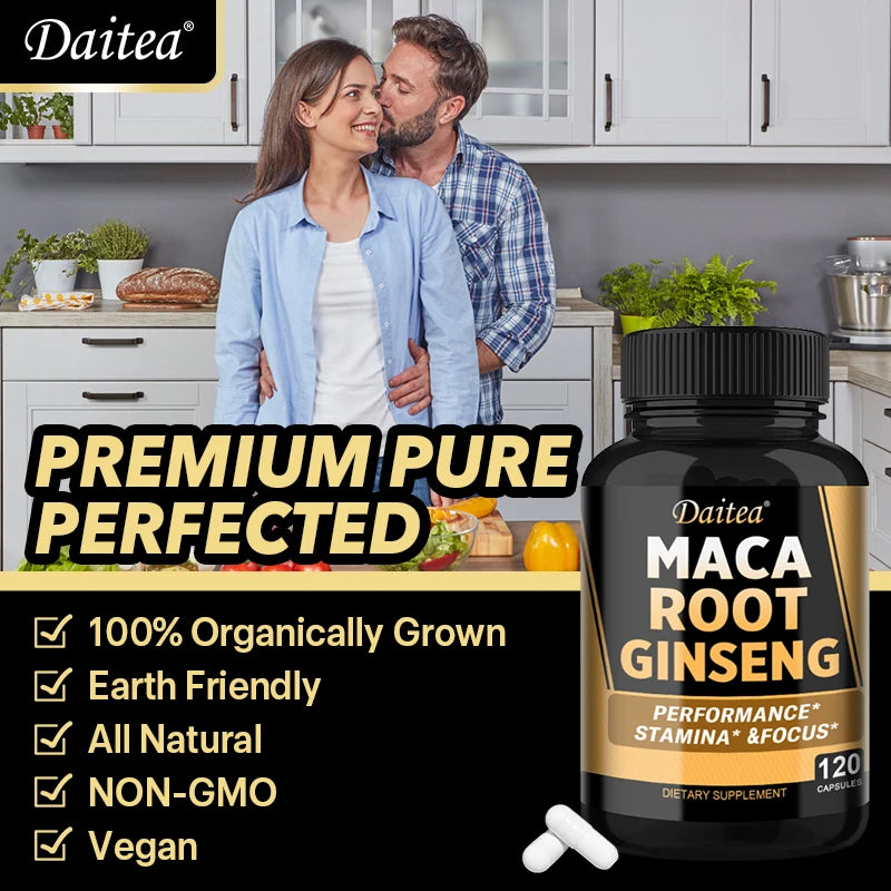 Maca Root with Ginseng 11,400mg - 120 Vegan Capsules for Men & Women - MANDOTOS
