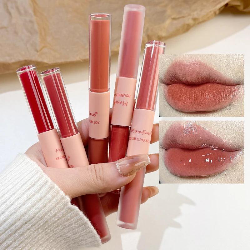 Double End Lip Glaze Full Gloss Mirror And Matte Velvet Long Term Color And Moisture Lip Gloss Anti Stain Cosmetic Lip Glaze - MANDOTOS