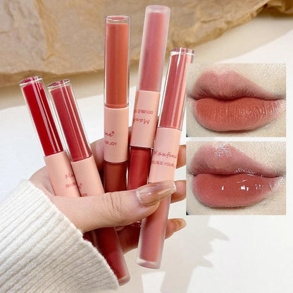 Double End Lip Glaze Full Gloss Mirror And Matte Velvet Long Term Color And Moisture Lip Gloss Anti Stain Cosmetic Lip Glaze - MANDOTOS