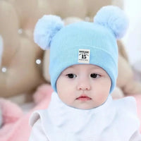 Winter Children Warm Baby Knitted Hats with Pom Pom Kids Knit Beanie Hats Solid Color Children's Hat for Boys Girls Accessories