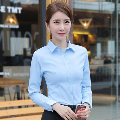 Women Shirts Blouses Women White Shirt Long Sleeve Blouse Female Tops OL Basic Shirt Blouses 2023 Fashion Elegant Woman Clothing - MANDOTOS