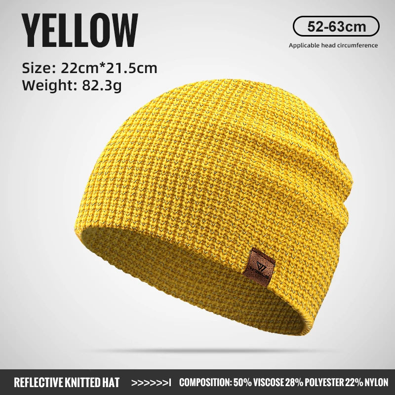 WRELS Winter Knitted Beanie Hats Warm Night Running Reflective Hat Unisex Windproof Ear Protection Cycling Hiking Ski Cap