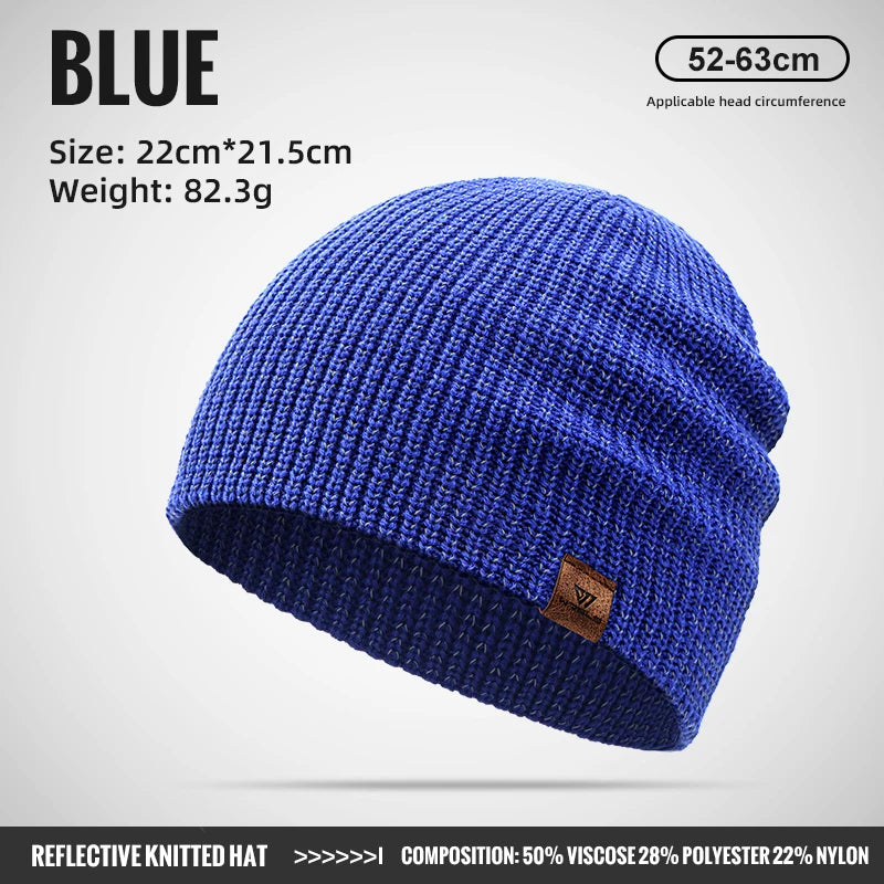 WRELS Winter Knitted Beanie Hats Warm Night Running Reflective Hat Unisex Windproof Ear Protection Cycling Hiking Ski Cap