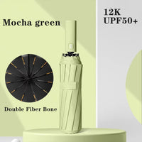 Black Glue Fully Automatic Umbrella - Thick Durable Three-Fold UV Resistant Folding Design for Protection And Style