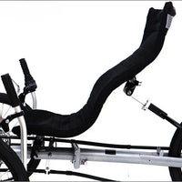 Lying on a tricycle, 3 shifting disc brakes, folding on a recumbent bike, casual commuting, riding a recumbent bicycle