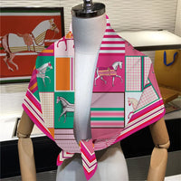 90x90cm New Design Horse Universe Printed Twill Silk Scarf Square Scarves Lady Wraps Kerchief Woman Neck Shawl Wraps