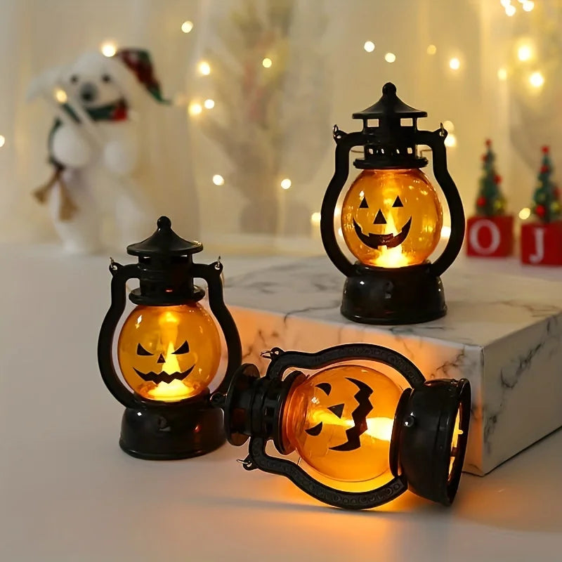 Halloween Hanging Pumpkin Lantern Light LED Ghost Lamp Candle Light Retro Small Oil Lamp Christmas Party Home Decor Horror Props - MANDOTOS