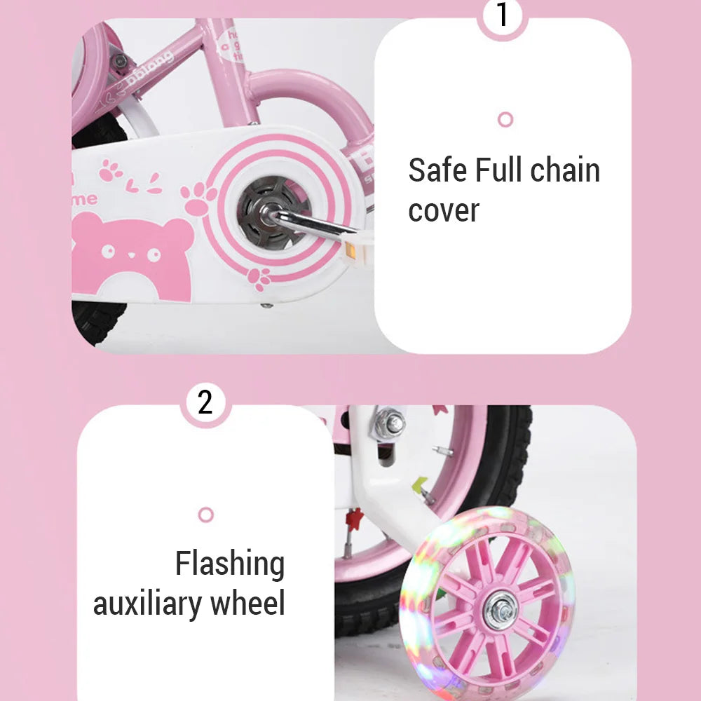 Kids Bike 12-20in Bicycle for Girls Ages 3-13 Years with Training Wheels Basket Protective Net Fash Wheel
