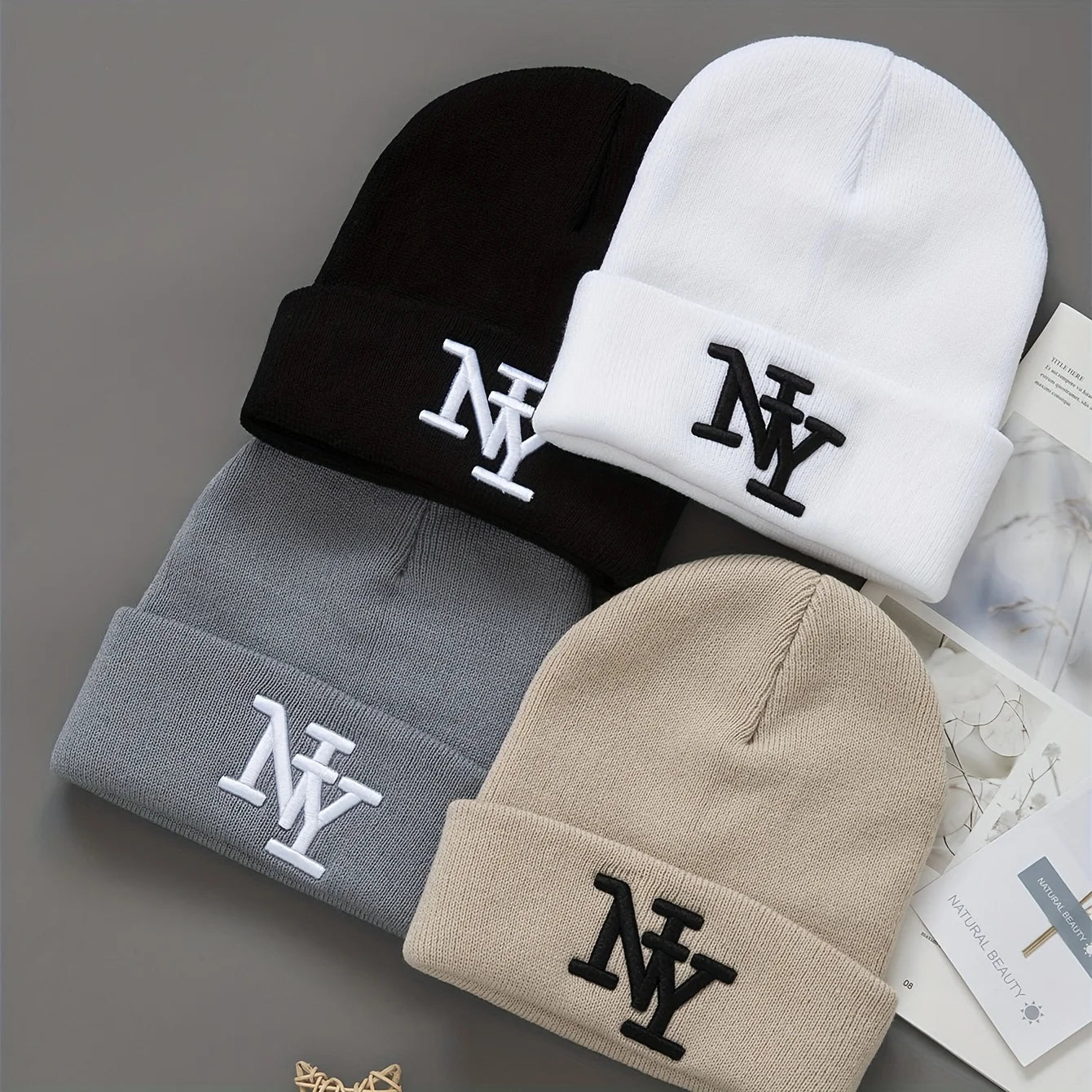 1/2/3pcs Unisex Winter Beanie Hats, Solid Color Knitted Warm Outdoor Caps with Embroidered Hand Washable