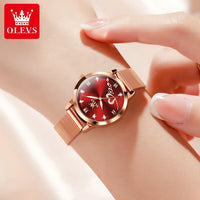OLEVS Luxury Fashion Ladies' Watches Rose Gold Top Brand Original Quartz Watch for Women Stainless Steel Mesh Strap Love Dial