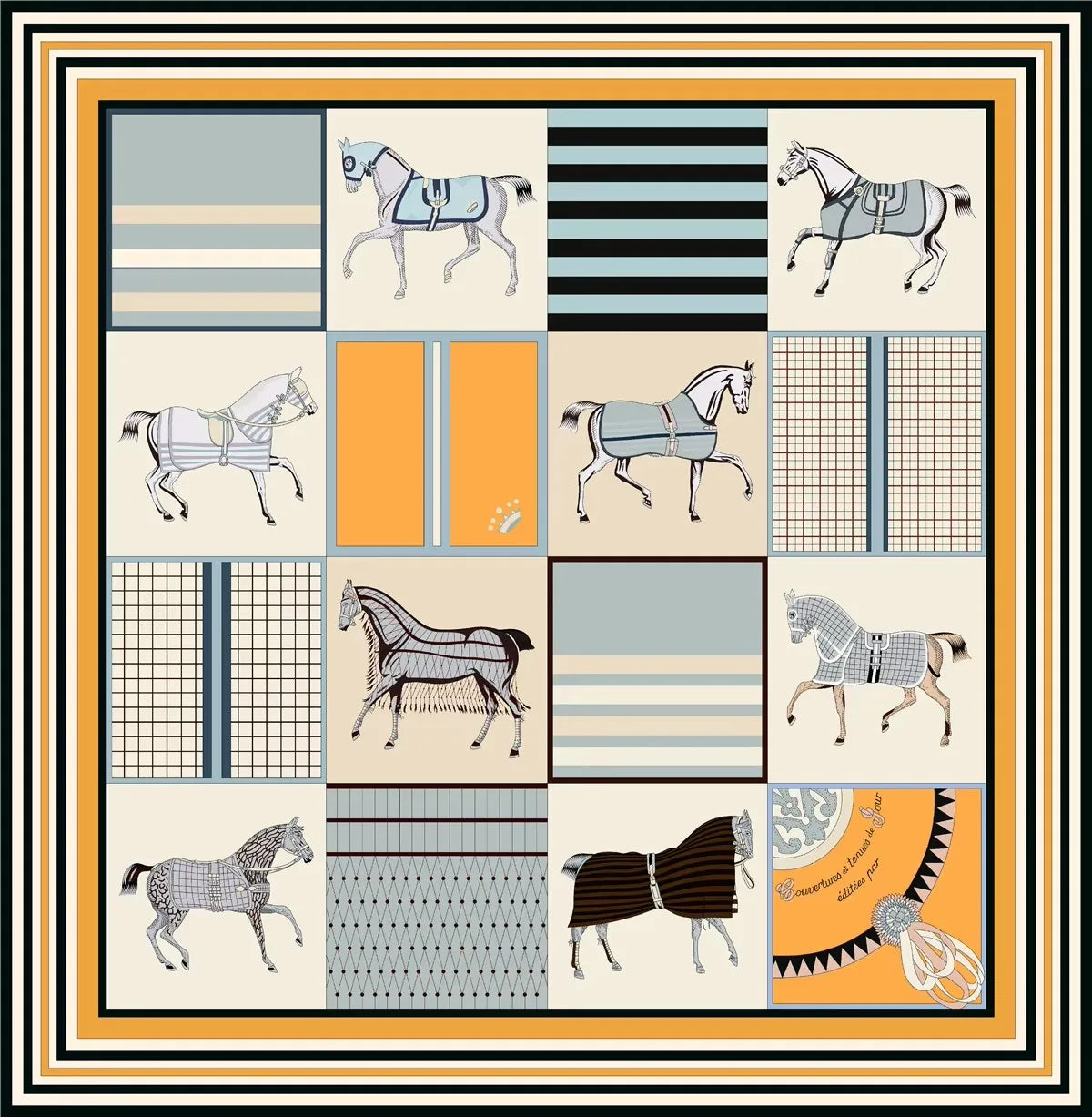 90x90cm New Design Horse Universe Printed Twill Silk Scarf Square Scarves Lady Wraps Kerchief Woman Neck Shawl Wraps