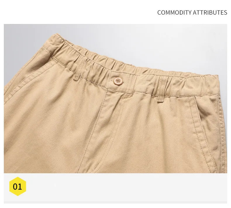 Large Pocket Loose Overalls Men's Outdoor Sports Jogging Tactical Pants Elastic Waist Pure Cotton Casual Work Pants - MANDOTOS