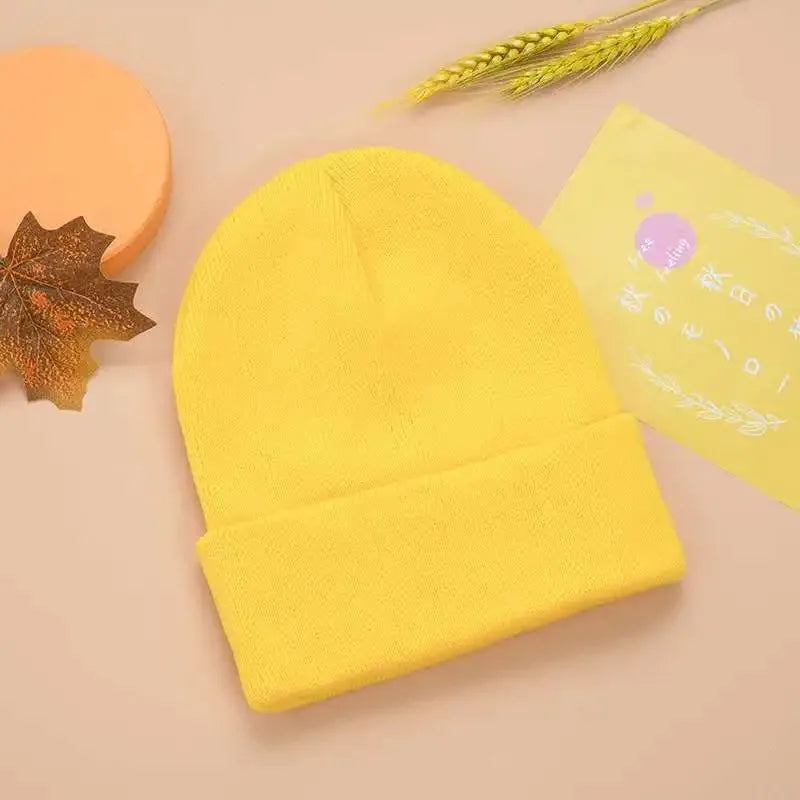 Women Men Fluorescent Color Warm Beanie Hat Autumn Winter Stretch Knitted Crochet Beanies Hat Cap Black Red White Navy Pink