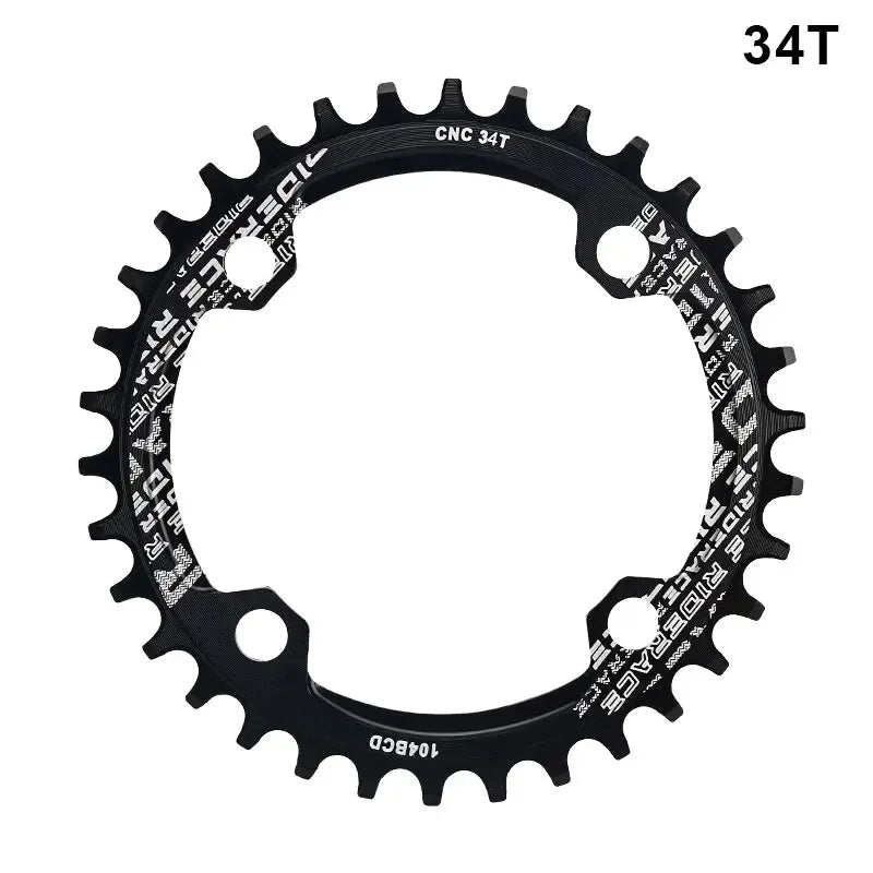 RIDERACE Bicycle Crank Chainring 104BCD Round Shape Narrow Wide 32T/34T/36T/38T Mountain Bike Crankset Chainwheel Single Plate