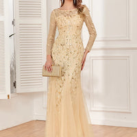 2024 Hot Sale Mermaid Evening Dresses O-Neck Full Sleeve Tulle Embroidery Long Party Gown Elegant Formal Dress