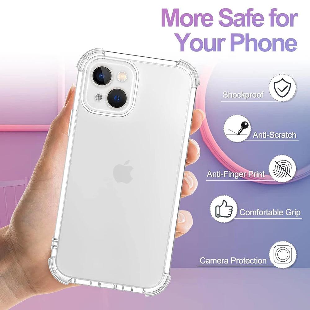Shockproof Case For iPhone 15 14 13 12 11 Pro Max Ultra Thin Silicone Soft Clear Case For Apple 13 12 Mini 15 14 Plus Cover 11 - MANDOTOS