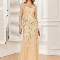 2024 Hot Sale Mermaid Evening Dresses O-Neck Full Sleeve Tulle Embroidery Long Party Gown Elegant Formal Dress