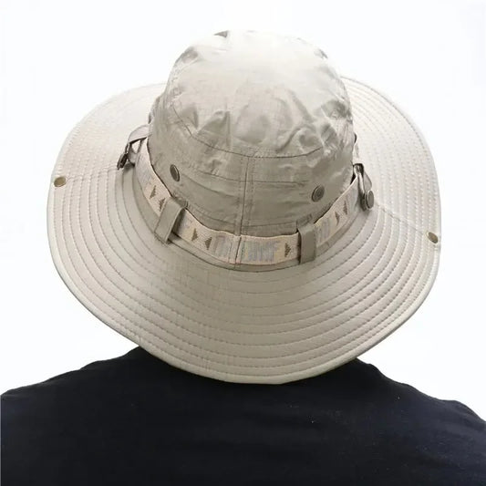 Summer Men Bucket Hat Outdoor UV Protection Wide Brim Panama Safari Hunting Hiking Hat Mesh Fisherman Hat Beach Sunscreen Cap - MANDOTOS