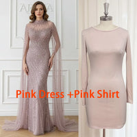 Eshaut&bridal Luxury Beaded Evening Dress Cape Sleeve Dubai Sheer Neck Mermaid Formal Prom Wedding Party Gown Customized 2026