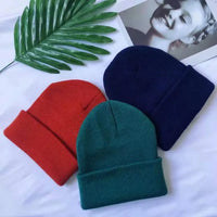 Women Men Fluorescent Color Warm Beanie Hat Autumn Winter Stretch Knitted Crochet Beanies Hat Cap Black Red White Navy Pink