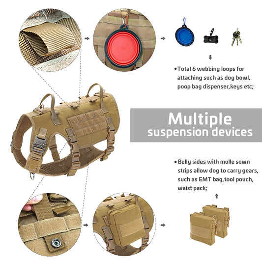 Tactical Dog Harness Leash Durable Military Dog Harness Vest MOLLE For Large Dogs erman Shepherd Training Harnesses With Pouches - MANDOTOS