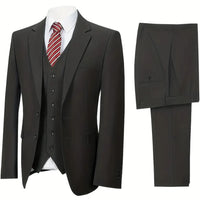 Men's Suits 3pcs Mens Business Suit Notch Lapel Blazer Formal Wedding Groom Pants Tux Vest Tuxedos (Blazer+vest+Pants)