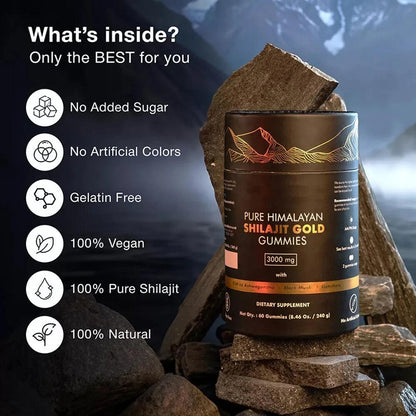 Pure Himalayan Shilajit Gummies, 3000 Mg Gold Grade Shilajit with Ashwagandha, Gokshura for Energy and Immune Support - MANDOTOS