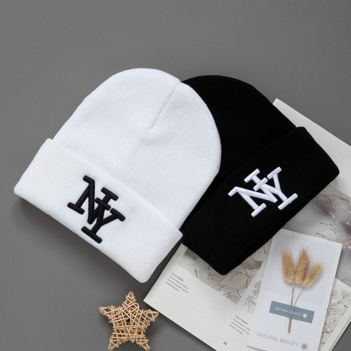 1/2/3pcs Unisex Winter Beanie Hats, Solid Color Knitted Warm Outdoor Caps with Embroidered Hand Washable