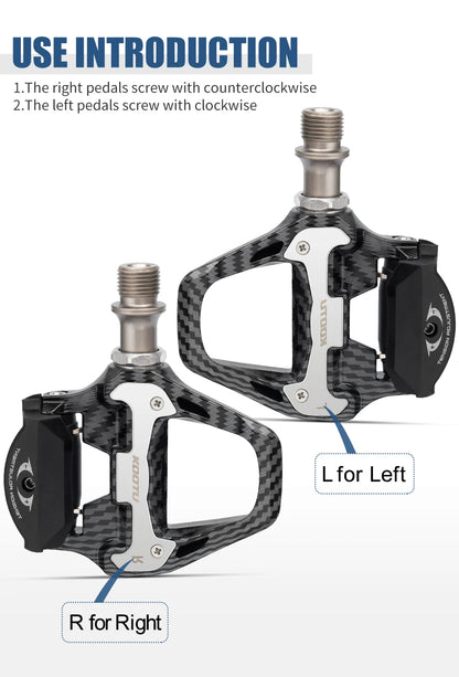 Road Bike Clipless Pedals Carbon Clip-On Pedals With Sealed Bearings Works With KEO And Shimano SPD System Locking Pedals