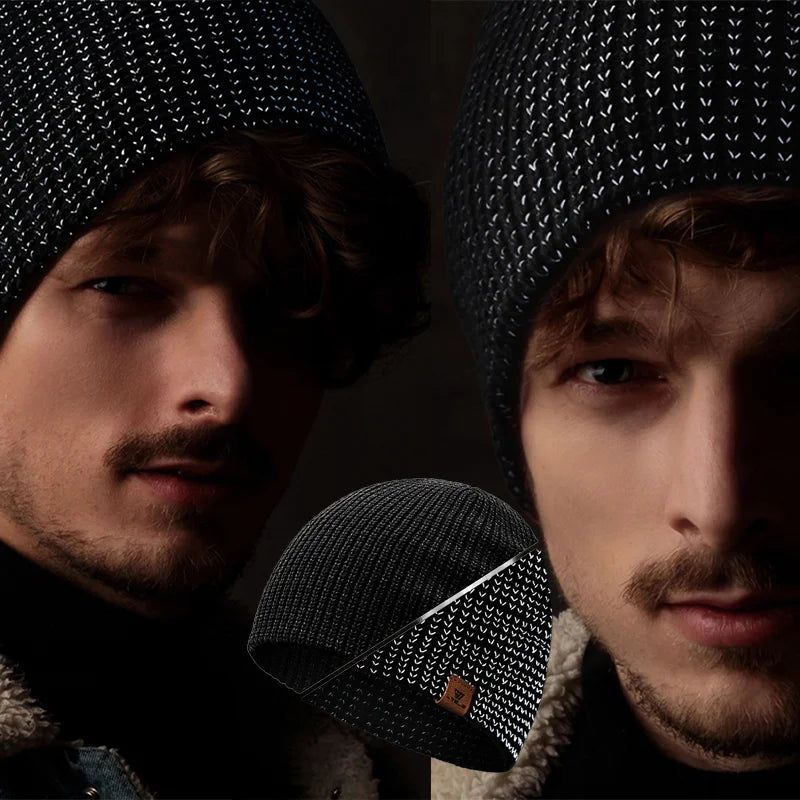 WRELS Winter Knitted Beanie Hats Warm Night Running Reflective Hat Unisex Windproof Ear Protection Cycling Hiking Ski Cap