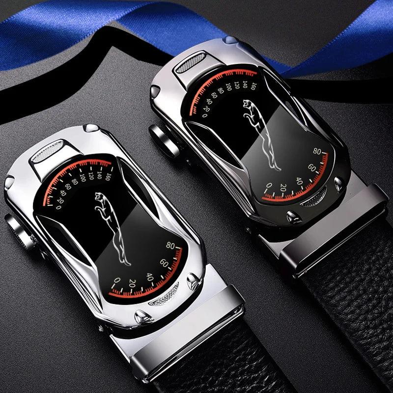 Belts for 3.5cm Width Sports Car Brand Fashion Automatic Buckle Black Genuine Leather Men's Jeans High Quality Waist Male Strap - MANDOTOS