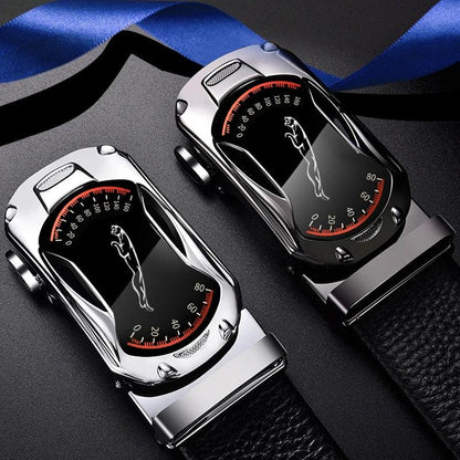Belts for 3.5cm Width Sports Car Brand Fashion Automatic Buckle Black Genuine Leather Men's Jeans High Quality Waist Male Strap - MANDOTOS
