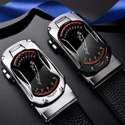 Belts for 3.5cm Width Sports Car Brand Fashion Automatic Buckle Black Genuine Leather Men's Jeans High Quality Waist Male Strap - MANDOTOS