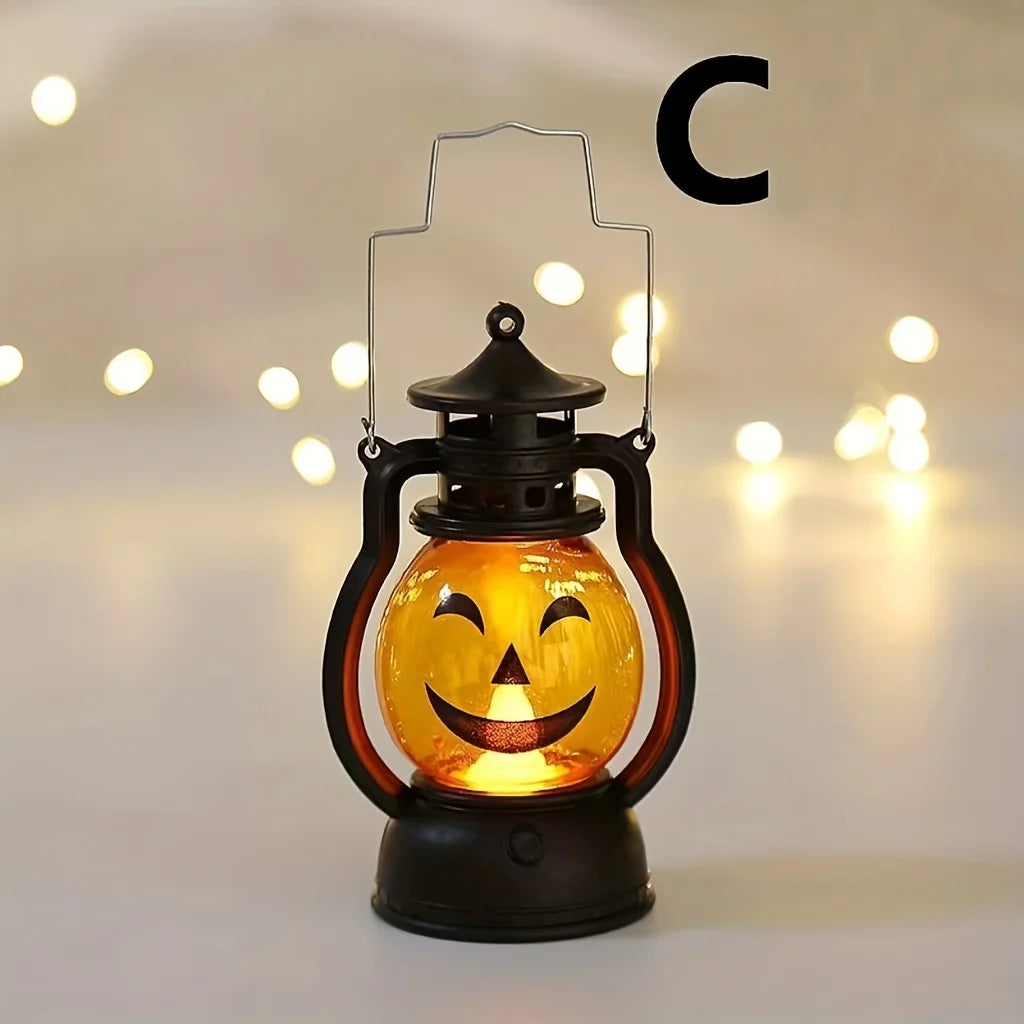 Halloween Hanging Pumpkin Lantern Light LED Ghost Lamp Candle Light Retro Small Oil Lamp Christmas Party Home Decor Horror Props - MANDOTOS