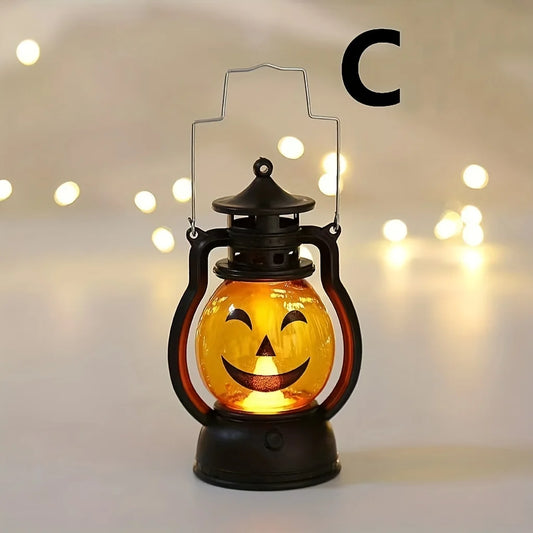 Halloween Hanging Pumpkin Lantern Light LED Ghost Lamp Candle Light Retro Small Oil Lamp Christmas Party Home Decor Horror Props - MANDOTOS