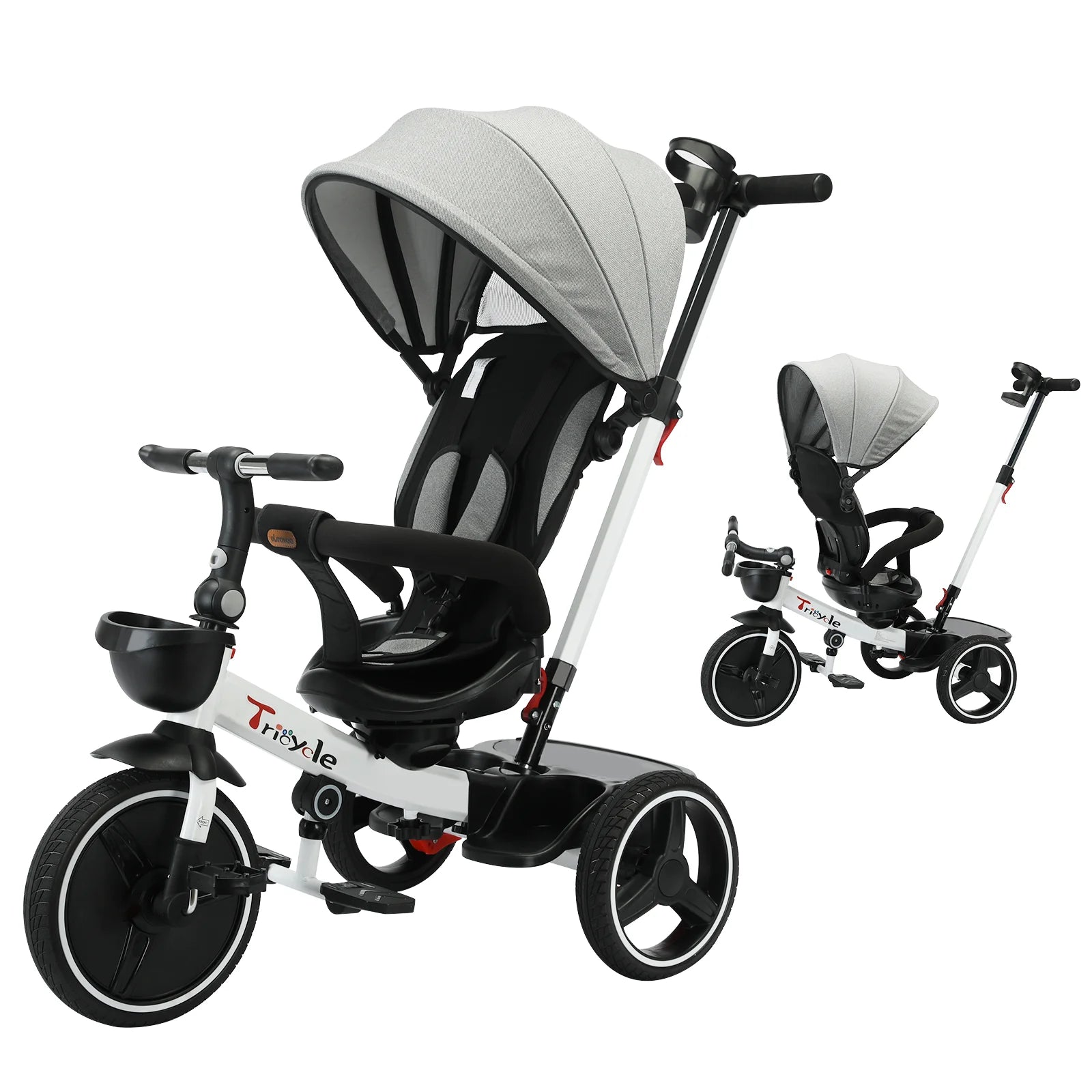 Ubravoo Baby Stroller Tricycle Ride Bike , 5-in-1, Adjustable Canopy, Sitting & Lying,Celerity Disassembly & Assembly,1-5 Years - MANDOTOS