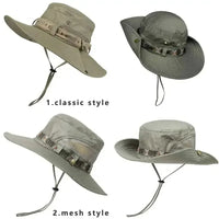 Summer Men's Wide Brim Bucket Hat UV Protection Panama Style Mesh Fisherman Beach Sun Hat for Outdoor Hunting Hiking