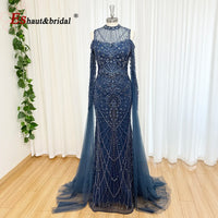 Eshaut&bridal Luxury Beaded Evening Dress Cape Sleeve Dubai Sheer Neck Mermaid Formal Prom Wedding Party Gown Customized 2026