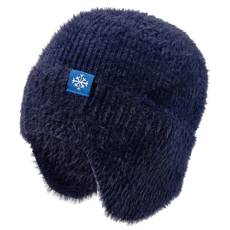 Hot Sale Women Earflap Winter Hat Candy Colors Fashion Faux Fur Knitted Hat Kpop Style Soft Beanie Hats Female Streetwear Cap