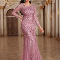 2024 Hot Sale Mermaid Evening Dresses O-Neck Full Sleeve Tulle Embroidery Long Party Gown Elegant Formal Dress