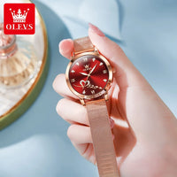 OLEVS Luxury Fashion Ladies' Watches Rose Gold Top Brand Original Quartz Watch for Women Stainless Steel Mesh Strap Love Dial