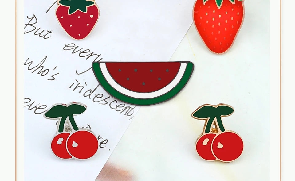 Sliced Watermelon Fruit Brooches Women Pink Strawberry Cherry Shirt Lapel Brooch Bag Badges Men Creative Enamel Pin Summer Gifts - MANDOTOS