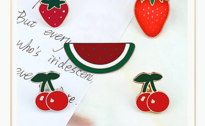 Sliced Watermelon Fruit Brooches Women Pink Strawberry Cherry Shirt Lapel Brooch Bag Badges Men Creative Enamel Pin Summer Gifts - MANDOTOS