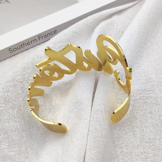 Custom Name Bangle for Women Stainless Steel Personalized Letter Adjustable Big Bangle Jewelry Girlfriend Gift Pulseira Feminina - MANDOTOS