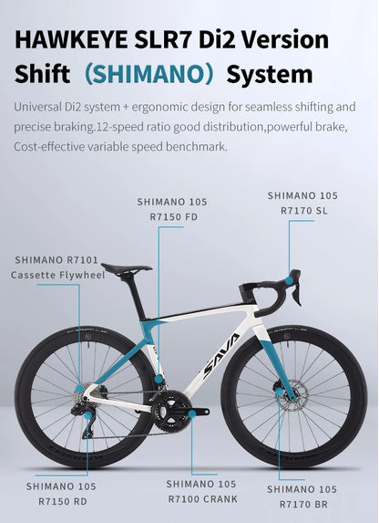 SAVA HAWKEYE Carbon Road Bike with SHIMAN0 105 7120 Kit T800 Carbon Road Bike Race Bike Aluminum Wheels