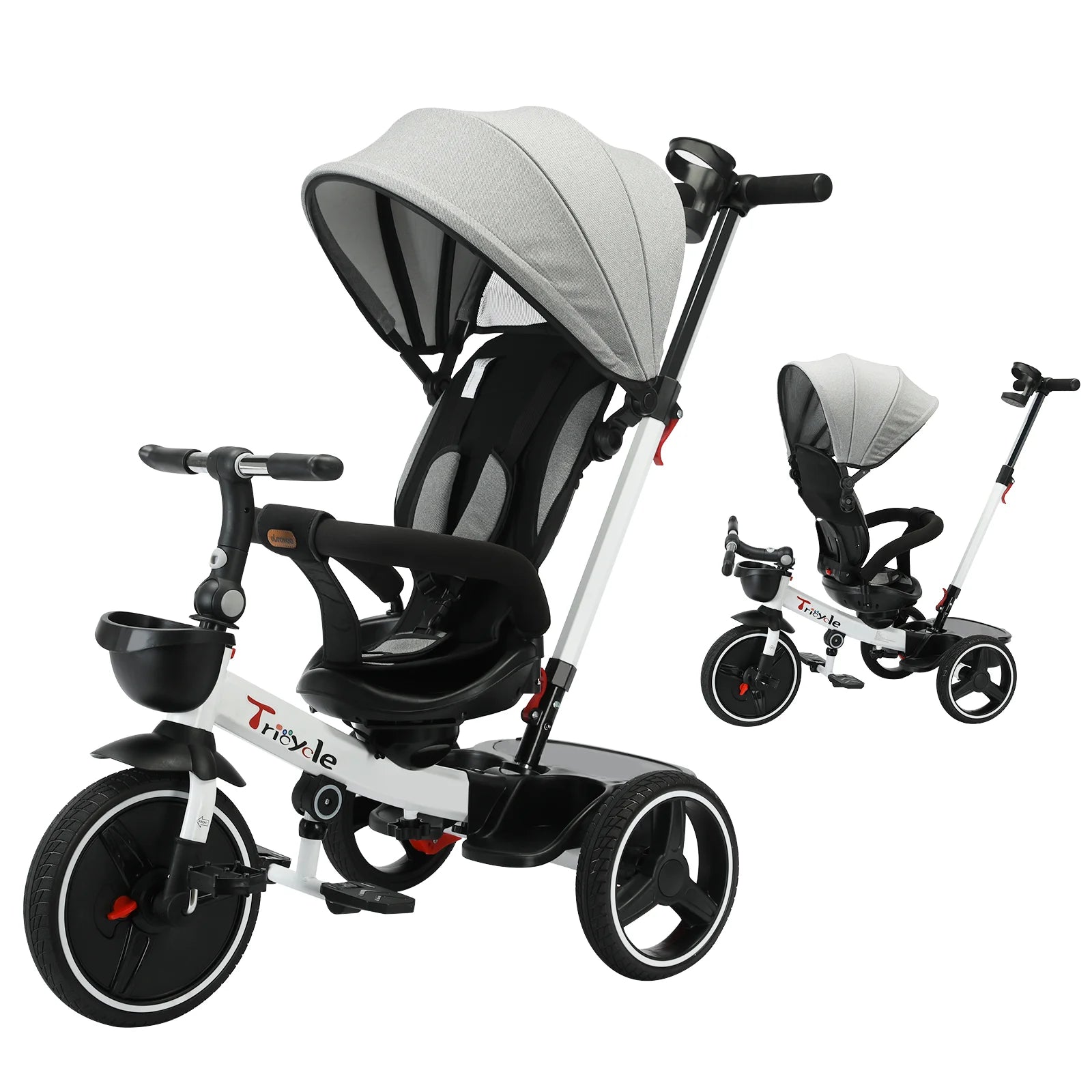 Ubravoo Baby Stroller Tricycle Ride Bike , 5-in-1, Adjustable Canopy, Sitting & Lying,Celerity Disassembly & Assembly,1-5 Years - MANDOTOS